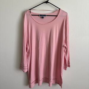 NWOT xxl Karen Scott Light pink long sleeve top with 3/4 sleeves and side slits